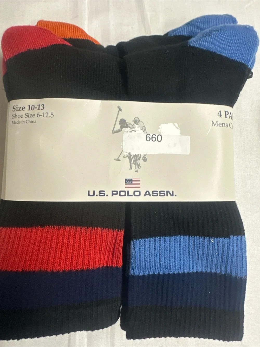 U.S. Polo Assn. Men's 4-Pack Crew Socks - Black with Red & Blue Accents